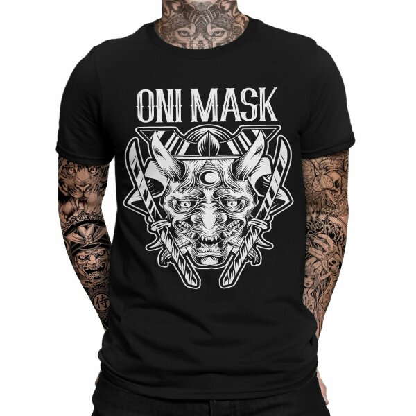 Oni Mask T-Shirt Maske Shogun Samurai Krieger Japan Mythos Schwerter Schwert Fun